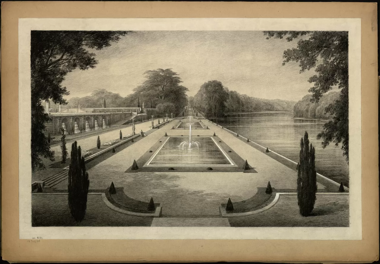 Achille Duchêne, Oxfordshire, parc de Blenheim pour le duc de Marlborough, vue transversale, vers 1921